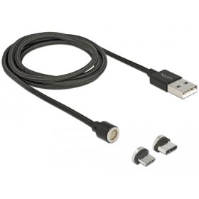   Delock Mágneses USB adat- és töltokábel készlet Micro USB vagy USB Type-C-hez, fekete 1,1 m