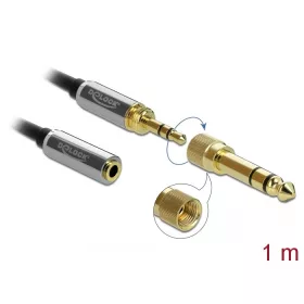   Delock Sztereó hosszabbító kábel 3,5 mm 3 pólusú apa   anya, 6,35 mm-es csavaros adapterrel 1 m (85780)