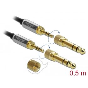   Delock Sztereó kábel 3,5 mm-es 3 pólusú apa   apa, csavaros adapterrel 0,5 m (85784)