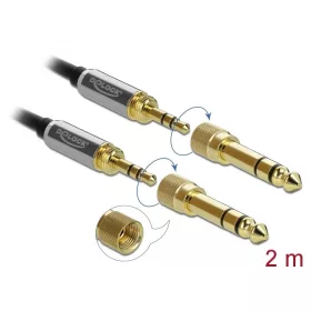   Delock Sztereó kábel 3,5 mm-es 3 pólusú apa   apa, csavaros adapterrel 2 m (85786)