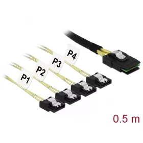   Delock Kábel Mini SAS SFF-8087 > 4 x 7 tűs SATA 0,5 m fém (85800)