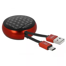   Delock USB 2.0 behúzható kábel A-típusú   USB-C  fekete / piros