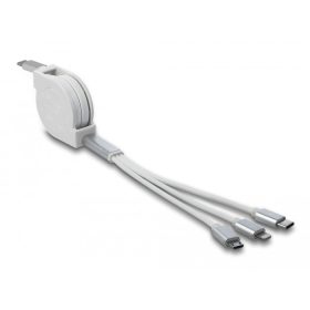   Delock 3az1-ben USB-C -> Lightning  / MicroUSB / USB-C  töltőkábel fehér (85844)