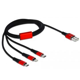   Delock 1 m hosszú, USB töltő kábel 3 az 1-ben Lightning -, Micro USB- és USB Type-C  csatlakozáshoz