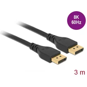   Delock DisplayPort kábel 8K 60 Hz 3 m DP 8K tanúsítvánnyal retesz nélküli