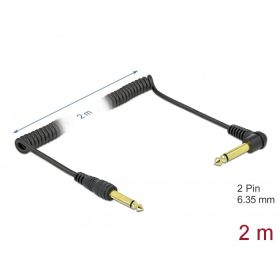   Delock Hajlított csavartkábel 6,35 mm 2 tűs mono jack apa - mono jack apa 2 m, fekete (85939)