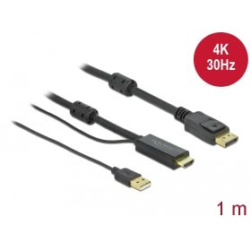   Delock 85963 HDMI-A -> DisplayPort kábel USB-A tápellátással 1m fekete