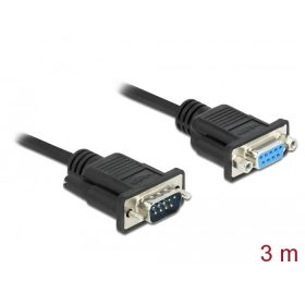 Delock Sub-D9-es, RS-232 soros kábel, apa-anya, 3 m