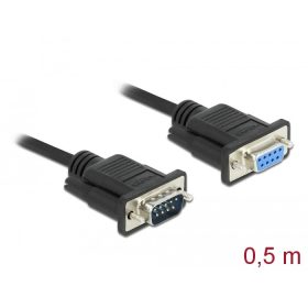   Delock Sub-D9-es, RS-232 soros kábel, apa-anya, 0,5 m (86613)