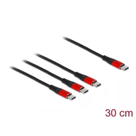   Delock 3az1-ben USB Type-C - 3xUSB Type-C töltőkábel 30cm fekete-piros (86712)