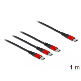   Delock USB-C > 3xUSB-C töltőkábe 1m fekete-piros (86713)