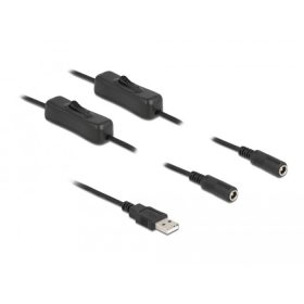   Delock A-típusú USB apa   2 db. DC 5,5 x 2,1 mm anya csatlakozójú, 1 méter hosszú kábel