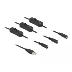   Delock A-típusú USB apa   3 db. DC 5,5 x 2,1 mm anya csatlakozójú, 1 méter hosszú kábel