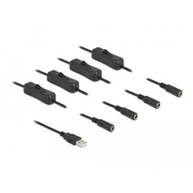  Delock A-típusú USB apa   4 db. DC 5,5 x 2,1 mm anya csatlakozójú, 1 méter hosszú kábel