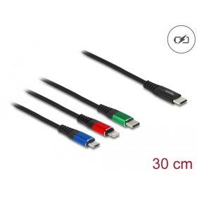   Delock 3az1-ben USB-C - Lightning/MicroUSB/USB-C töltőkábel 30cm fekete (86820)