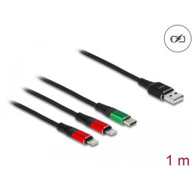   Delock 1 m hosszú, USB töltő kábel 3 az 1 A-típusú apa 2 x Lightning -, es USB Type-C  csatlakozáshoz