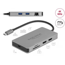   Delock USB Type-C  dokkolóállomás 4K - hoz kettős HDMI MST / USB 3.2 / SD / LAN / PD 3.0