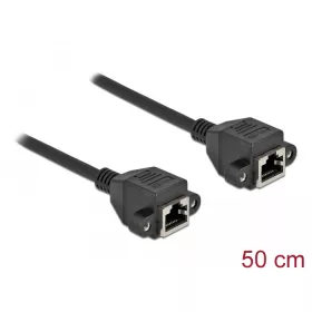   Delock Hálózat bővítő kábel S/FTP RJ45 anya - RJ45 anya Cat.6A, 50 cm hosszú, fekete (87008)