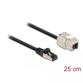   Delock Kábel RJ45 apa - Keystone modul RJ45 anya Cat.6A, 25 cm hosszú, fekete (87022)