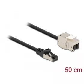   Delock Kábel RJ45 apa - Keystone modul RJ45 anya Cat.6A, 50 cm hosszú, fekete (87025)