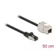 Delock Kábel RJ45 apa - Keystone modul RJ45 anya Cat.6A, 50 cm hosszú, fekete (87025)