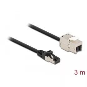   Delock Kábel RJ45 apa - Keystone modul RJ45 anya Cat.6A, 3 m hosszú, fekete (87029)