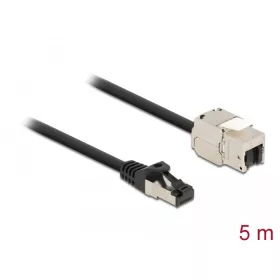   Delock Kábel RJ45 apa - Keystone modul RJ45 anya Cat.6A, 5 m hosszú, fekete