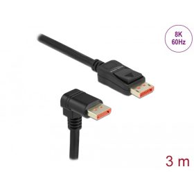   Delock DisplayPort kábel egyenes csatlakozódugóval - csatlakozódugóval 90  ívelt lefelé 8K 60 Hz 3 m