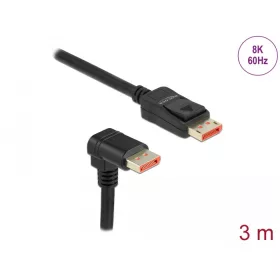   Delock DisplayPort kábel egyenes csatlakozódugóval - csatlakozódugóval 90  ívelt lefelé 8K 60 Hz 3 m