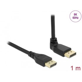   Delock DisplayPort kábel egyenes csatlakozódugóval - csatlakozódugóval 90  ívelt felfelé 8K 60 Hz 1 m retesz nélküli