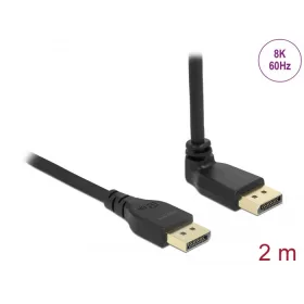   Delock DisplayPort kábel egyenes csatlakozódugóval - csatlakozódugóval 90  ívelt felfelé 8K 60 Hz 2 m retesz nélküli