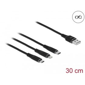   Delock 30 cm hosszú, USB töltő kábel 3 az 1-ben Lightning -, Micro USB- és USB Type-C  csatlakozásho