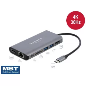   DeLock USB-C dokkoló állomás 4K HDMI DP USB3.2 SD LAN PD 3.0 (87683)