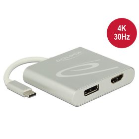   Delock USB Type-C (DP alternatív mód támogatás) > 1 db HDMI + 1 db Displayport elosztó (87716)