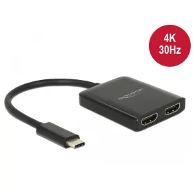   Delock Elosztó USB Type-C  csatlakozóval (DP alternatív mód támogatás) > 2 db HDMI csatlakozó, 4K 30