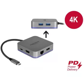  Delock USB-C dokkoló állomás mobil eszközökhöz 4K - HDMI / Hub / LAN / PD 3.0 LED kijelzővel (87742)