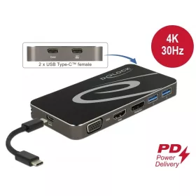   Delock USB Type-C 3.2 dokkoló állomás 4K HDMI DP / 1080p VGA, USB Hub és PD 3.0 (87773)