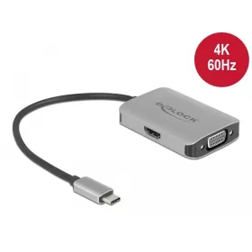   Delock Elosztó USB Type-C  csatlakozóval (DP alternatív mód támogatás) > 1 db HDMI + 1 db VGA csatla (87776)