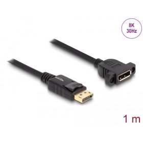   Delock DisplayPort 1.4 kábel 8K 30 Hz apa - anya 1 m panel-csatlakozójú fekete