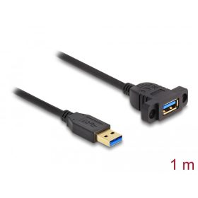   Delock SuperSpeed USB 5 Gbps (USB 3.2 Gen 1) A-típusú USB kábel apa-anya 1 m panel-csatlakozójú fekete