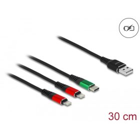   Delock 30 cm hosszú, USB töltő kábel 3 az 1 A-típusú apa 2 x Lightning -, es USB Type-C  csatlakozáshoz (87881)