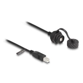   Delock Kábel USB 2.0 B-típusú apa   USB 2.0 B-típusú anya installálásra IP68 por és víz elleni védő bajonettzá kalappal fekete, 1 m