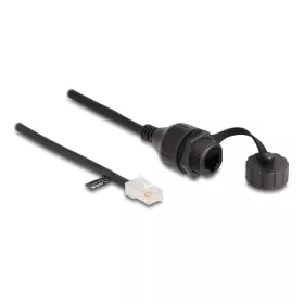   Delock RJ45 kábel apa - RJ45 anya beépített fedélsapkával Cat.5e FTP IP68 por és vízmentességért fekete, 25 cm (88012)