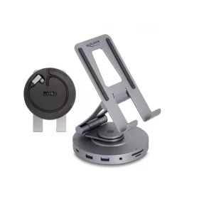   Delock Tablet és laptop dokkoló állomás 4K beépített tartóval - HDMI / USB / Hub / SD / Micro SD / PD 3.0 - 360  forgatható (88017)