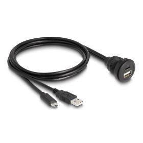   Delock USB 2.0 kábel A-típusú és USB Type-C  apa végződéssel, valamint egy A-típusú és egy USB Type-C  anya beépített végződéssel 1 m, ...