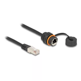   Delock Kábel RJ45 apa - RJ45 anya Cat.6A beépített használatra M20 cérnával és védő kupakkal IP68 por és vízhatlan 25 cm, fekete színű ...