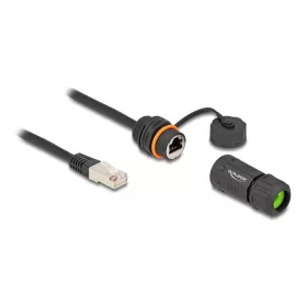   Delock Kábel RJ45 apa - RJ45 anya Cat.6A beépített használatra M20 cérnával és házzal IP68 por és vízhatlan 25 cm, fekete színű (88147)