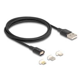   Delock Mágneses USB töltő készlet 8 tűs Lightning  / Micro USB / USB Type-C  csatlakozókkal, fekete 1 m (88165)