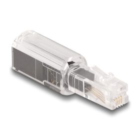   Delock Telefon kábel csavarodás mentes adapterrel RJ10 apa - RJ10 anya áttetsző / fekete