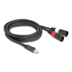   Delock Adapter RJ45 kábel apa - 2 XLR 3 tűs apa fekete színű 2 m